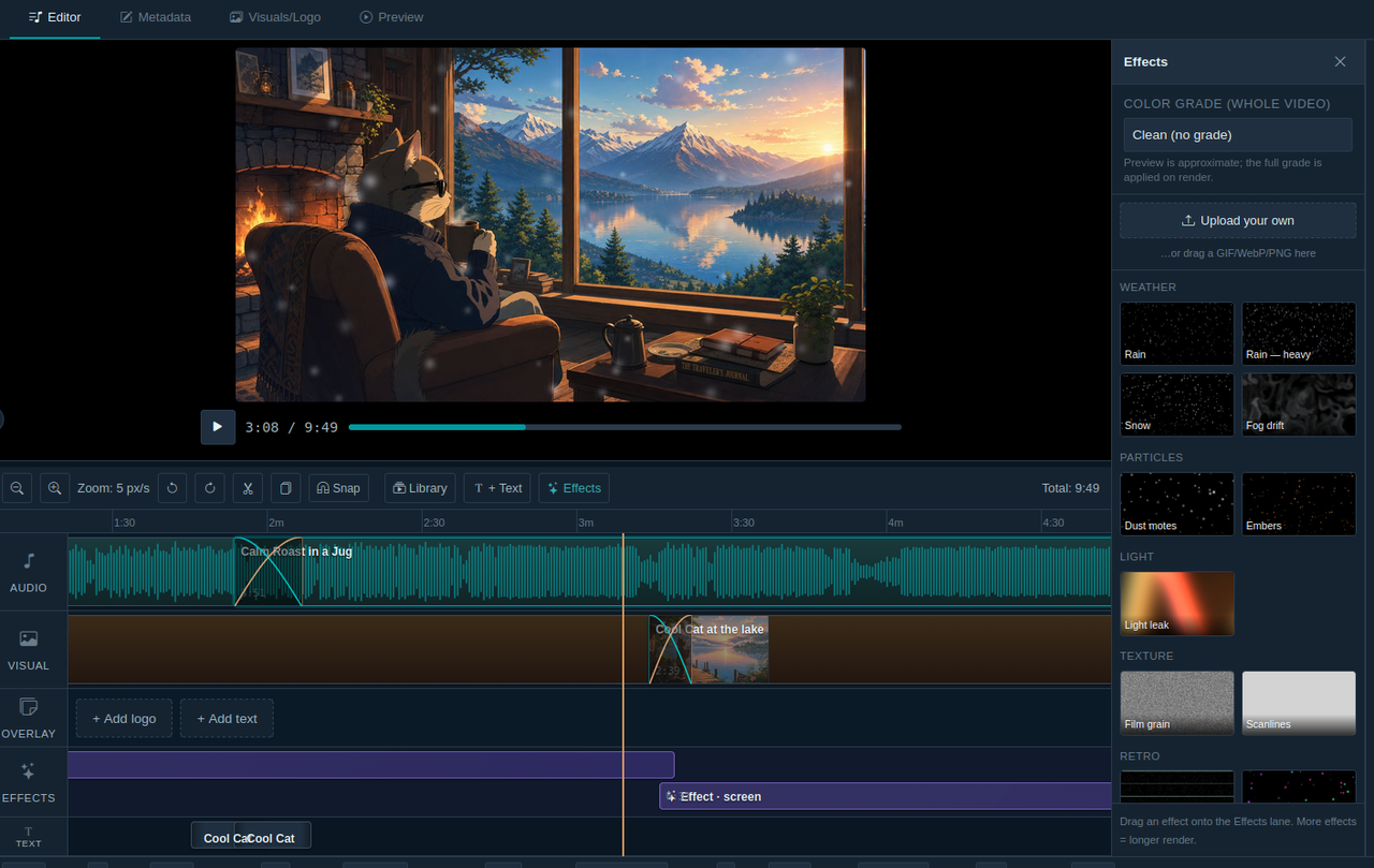 A rendered video in the editor